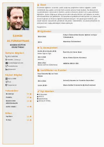 Beden Eğitimi Öğretmeni CV Örnekleri cv indir
